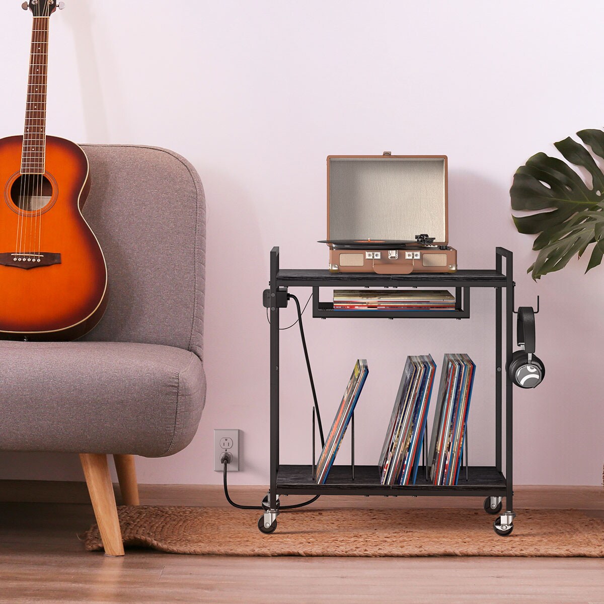 Vinyl Record Stand 2 Tier Record Player Table Stand
