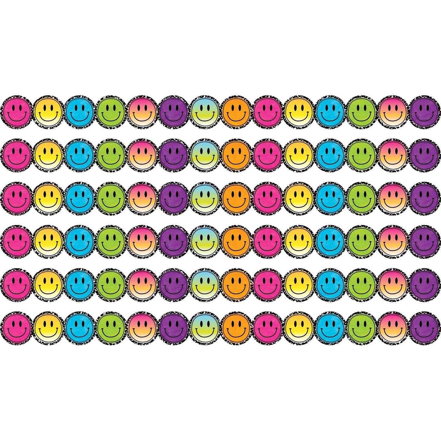 Brights 4Ever Smiley Faces Die-Cut Border Trim, 35 Feet Per Pack, 6 Packs