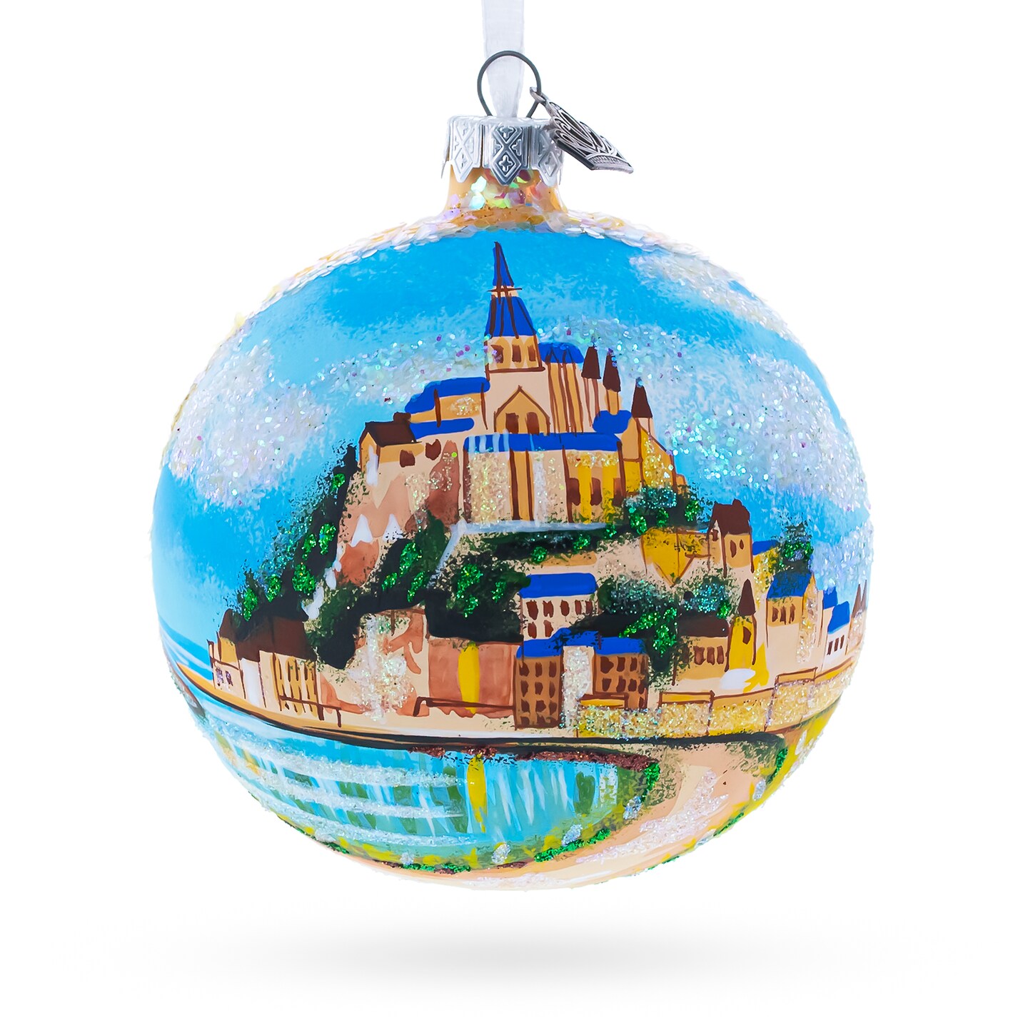 Mont Saint-Michel, Normandy, France Glass Ball Christmas Ornament 4 Inches