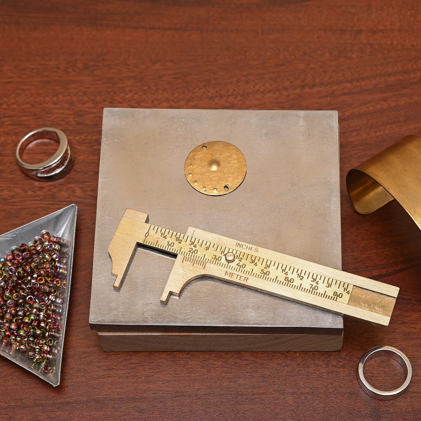 Economy Brass Gauge &#x2013; 80mm (3.14&#x201D;) Pocket Sized Slide Gauge &#x2013; Measures in Both in Inches and Millimeters &#x2013; Sliding Caliper Ruler &#x2013; Non-Magnetic Measuring Tool