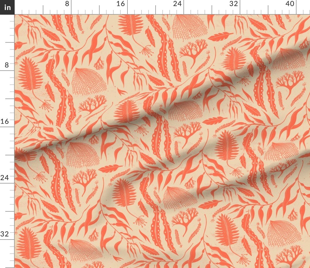 Seaside Ocean Coastal Coral Seaweed Beach Under The Sea Custom Printed Fabric by Spoonflower Various Fabrics by the Yard or Fat Quarter