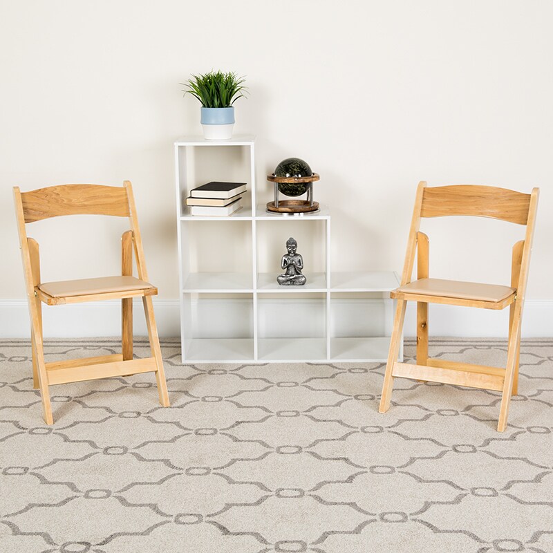 Flash Furniture 2 Pack HERCULES Series Natural Wood Folding Chair with Vinyl Padded Seat