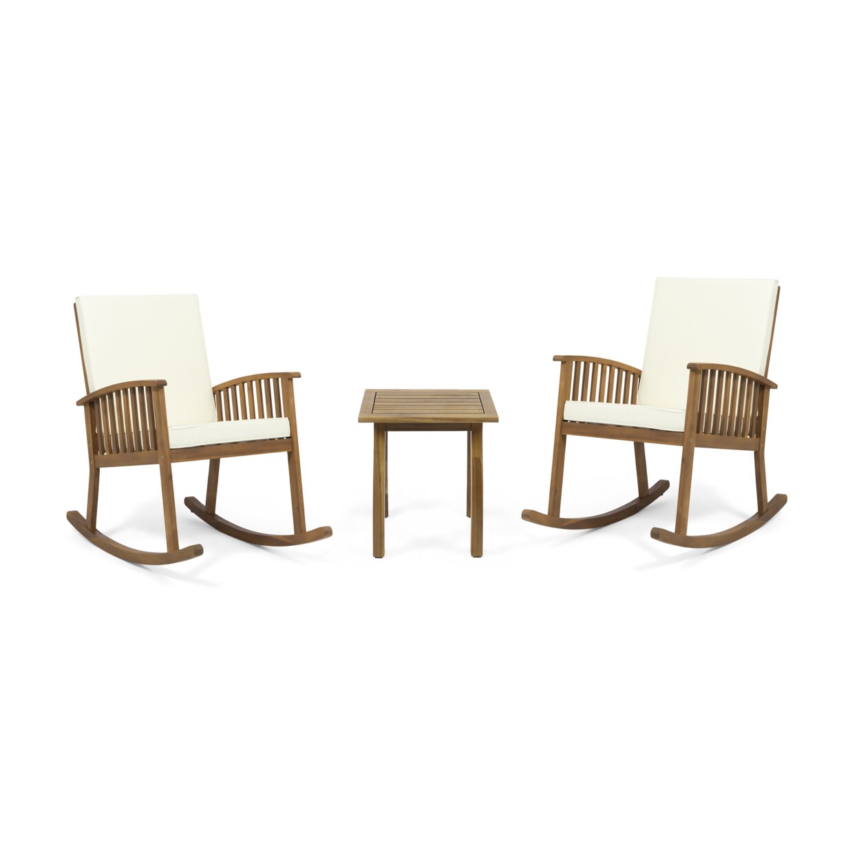 GDFStudio Sandy Outdoor Acacia Wood 2 Seater Rocking Chairs and Side