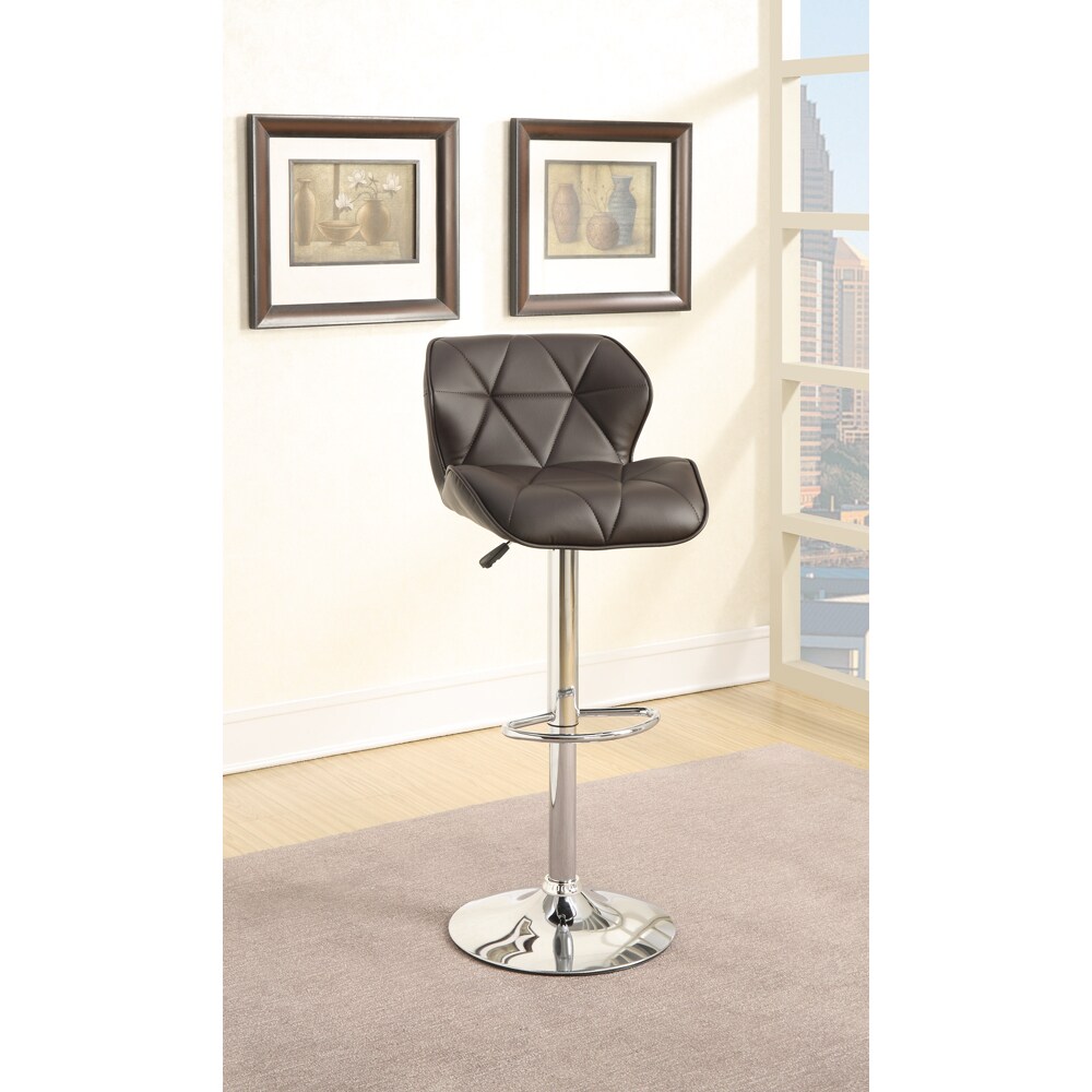 Poundex Barstool with Gaslight In Tufted Leather Dark Brown Set of 2- Saltoro Sherpi