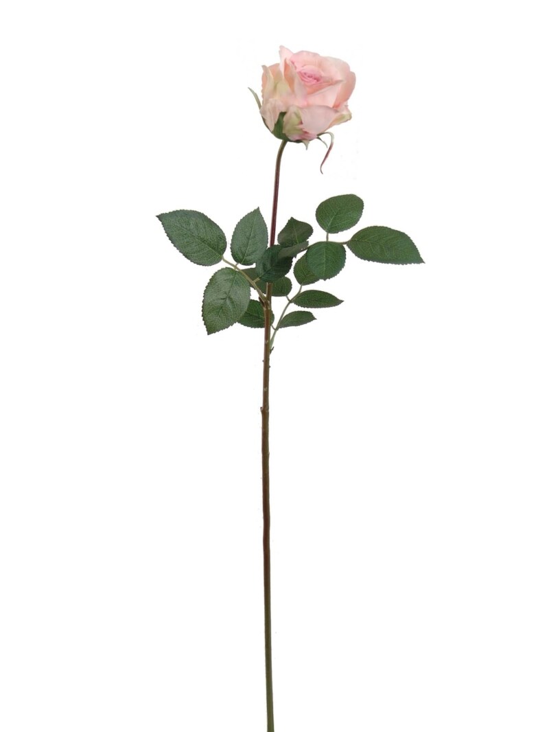 Set Of 24: Pink Rose Bud Stem With Lifelike Silk Petals & Foliage 