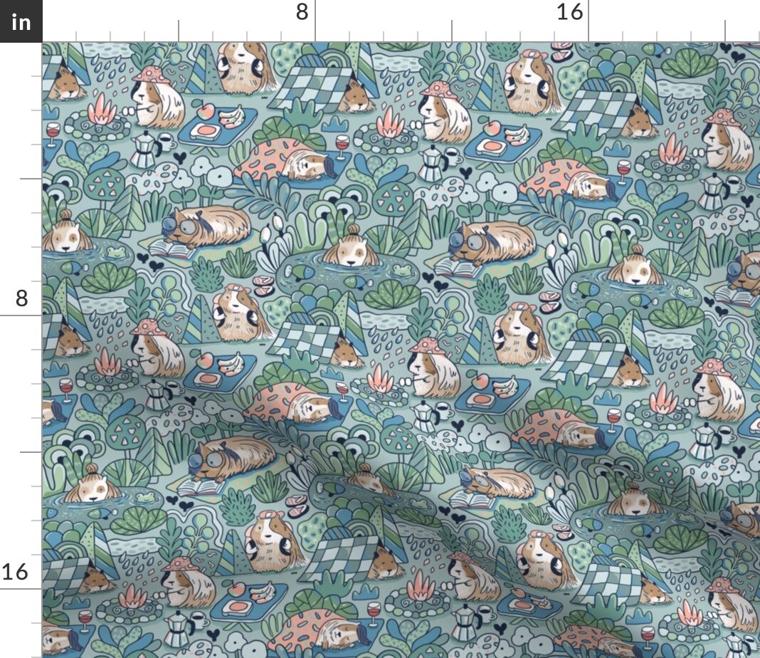 Outdoor Retreat Whimsical Pets Woodland Guinea Pig Relax Vacation Custom Printed Fabric by Spoonflower Various Fabrics by the Yard or Fat Quarter