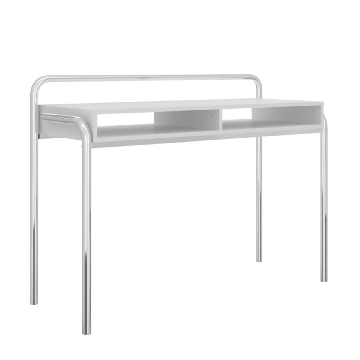 Saltoro Sherpi Office Desk with 2 Compartments and Tubular Metal Frame, White and Chrome-