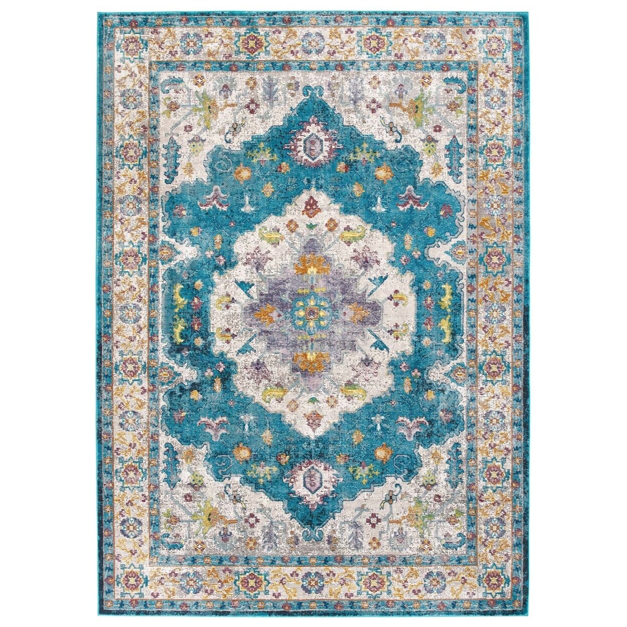 Modway Furniture Success Anisah Distressed Floral Persian Medallion 4x6 Area Rug, Blue, Ivory, Yellow, Orange