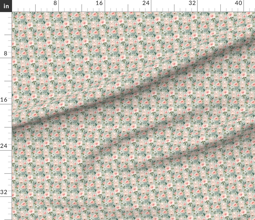 Petal Signature Cotton by the Yard or Fat Quarter Floral Spring Pig Watercolor Piglet Blush Pink Cute Pigs Mint Blue Farm Decor Custom Printed Fabric by Spoonflower