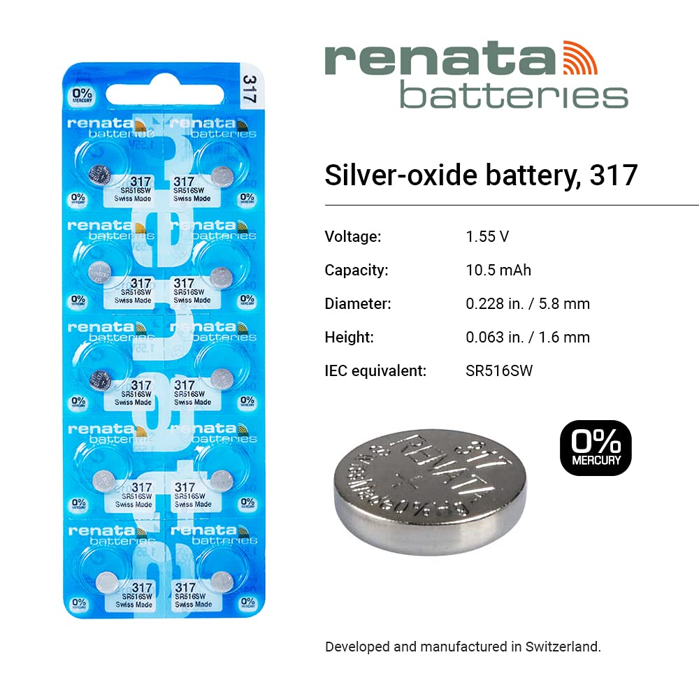 Renata #317 Silver Oxide Battery - 10 Pack (317-10)