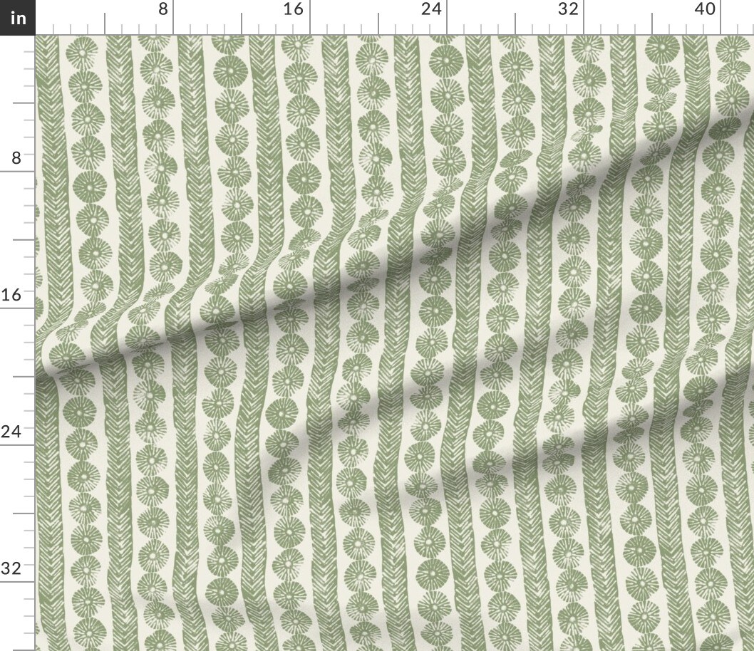 Sage Green Stripe Geometric Block Print Herringbone Folk Art Boho Bohemian Custom Printed Fabric by Spoonflower Various Fabrics by the Yard or Fat Quarter