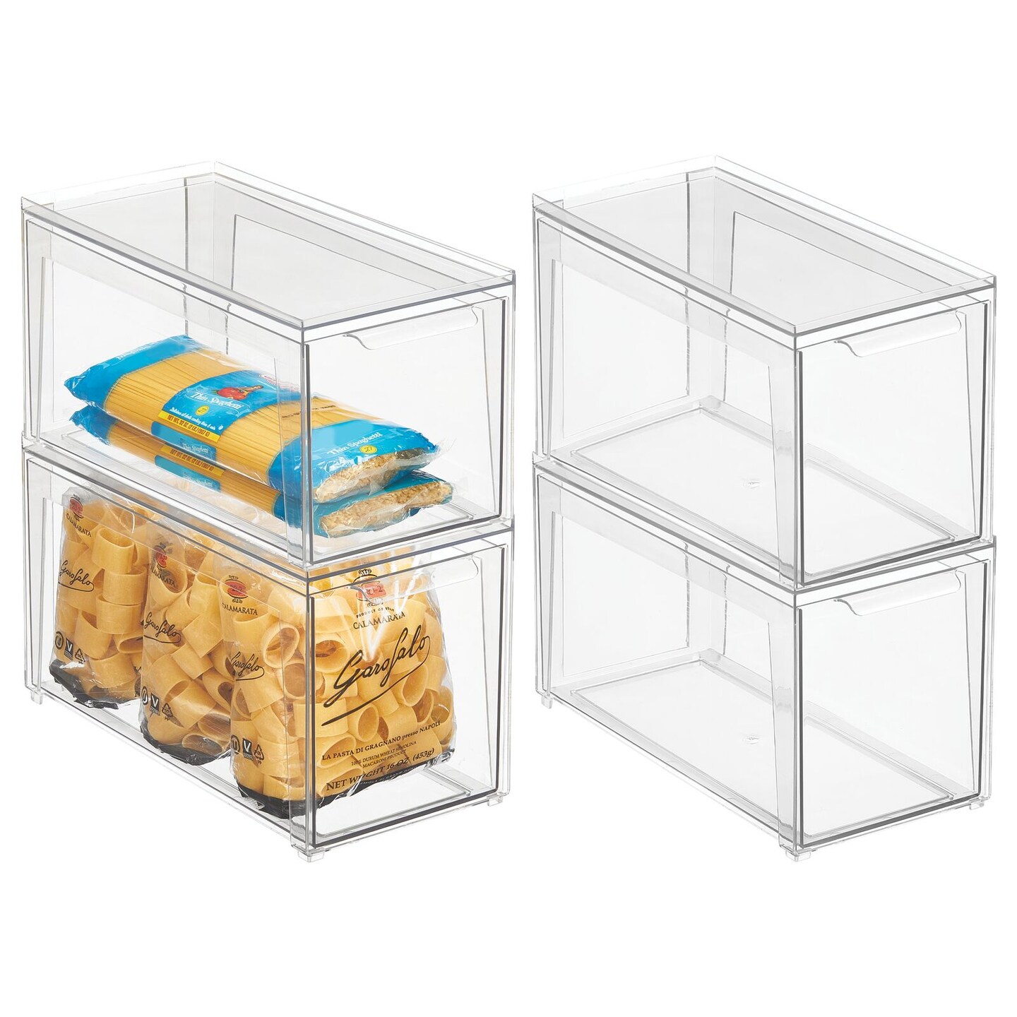 mDesign Plastic Stackable Kitchen Pantry Organizer with Drawer