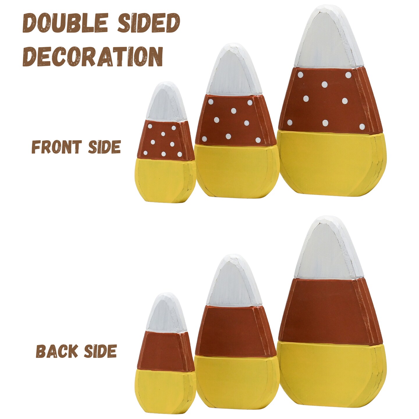 Ornativity Candy Corn Home Decorations - Rustic Wooden Painted Fall Shelf Sitters Farmhouse Mantel Shelves and Tabletop Ornament Decor - Set of 3 Pieces