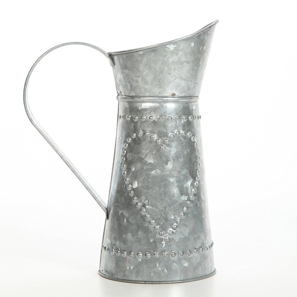 Saltoro Sherpi Galvanized Metal Pitcher with Embossed Design, Gray-