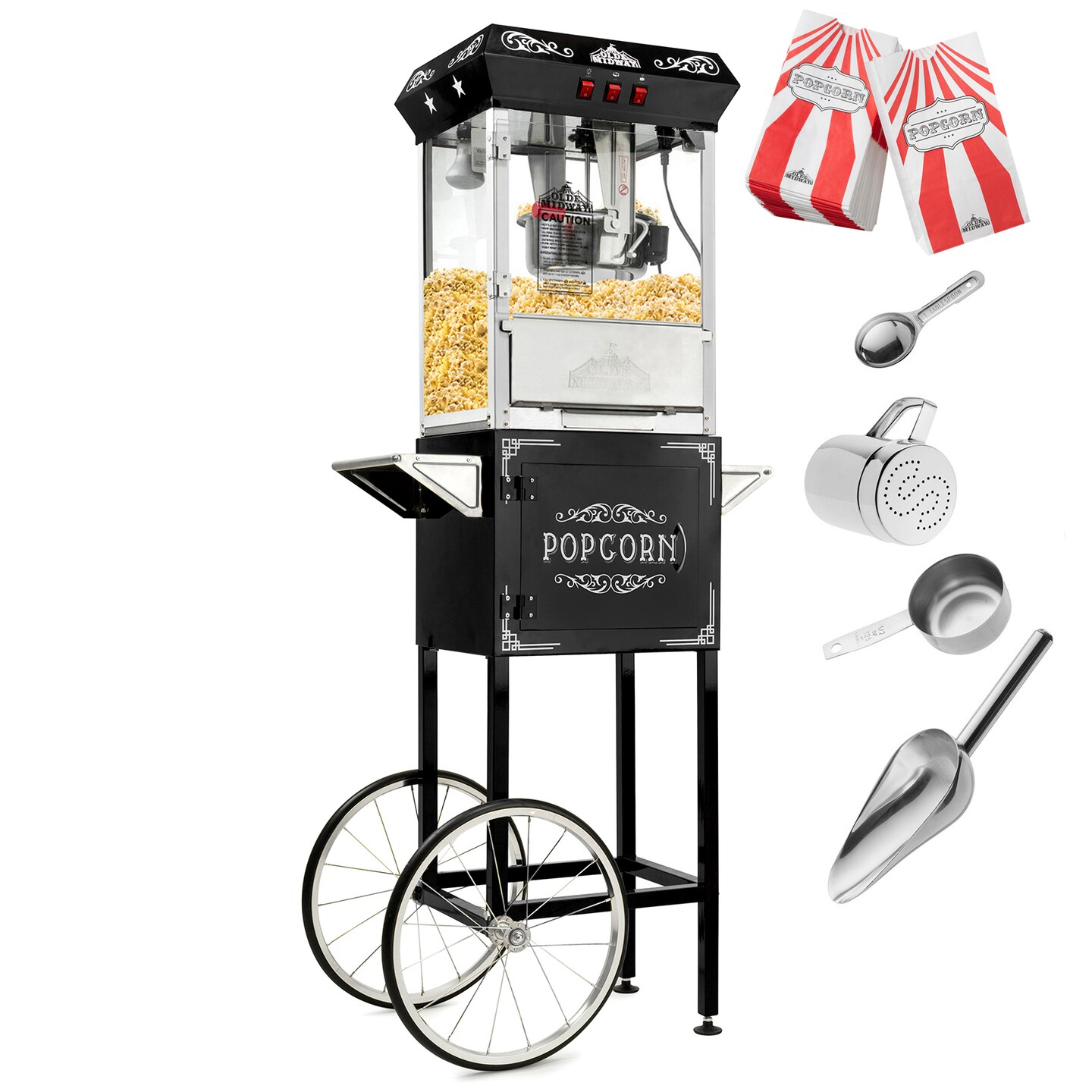 Olde Midway Vintage Style Popcorn Machine Maker Popper with Cart and 10-Ounce Kettle