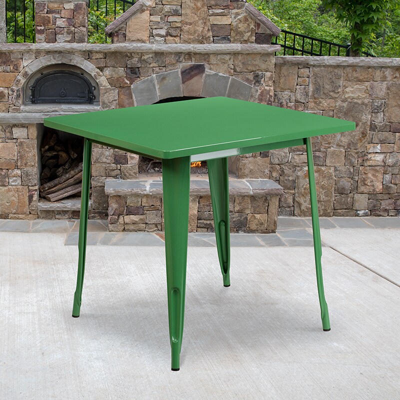 Flash Furniture Commercial Grade 31.5&#x22; Square Green Metal Indoor-Outdoor Table