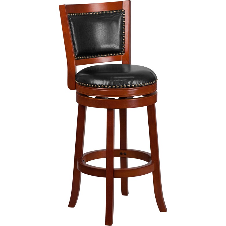 Cherry Wood Barstool Flash Furniture 30'' High Swivel Seat with Black Leather