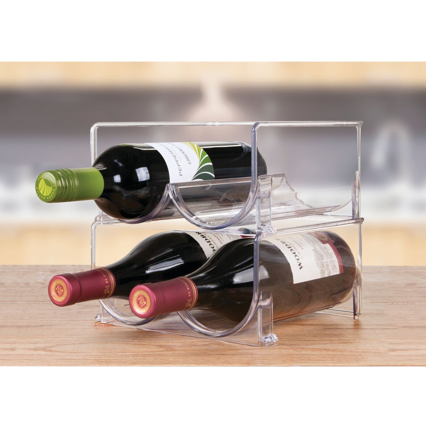 mDesign Plastic Stackable Wine Bottle Storage Organizer Rack