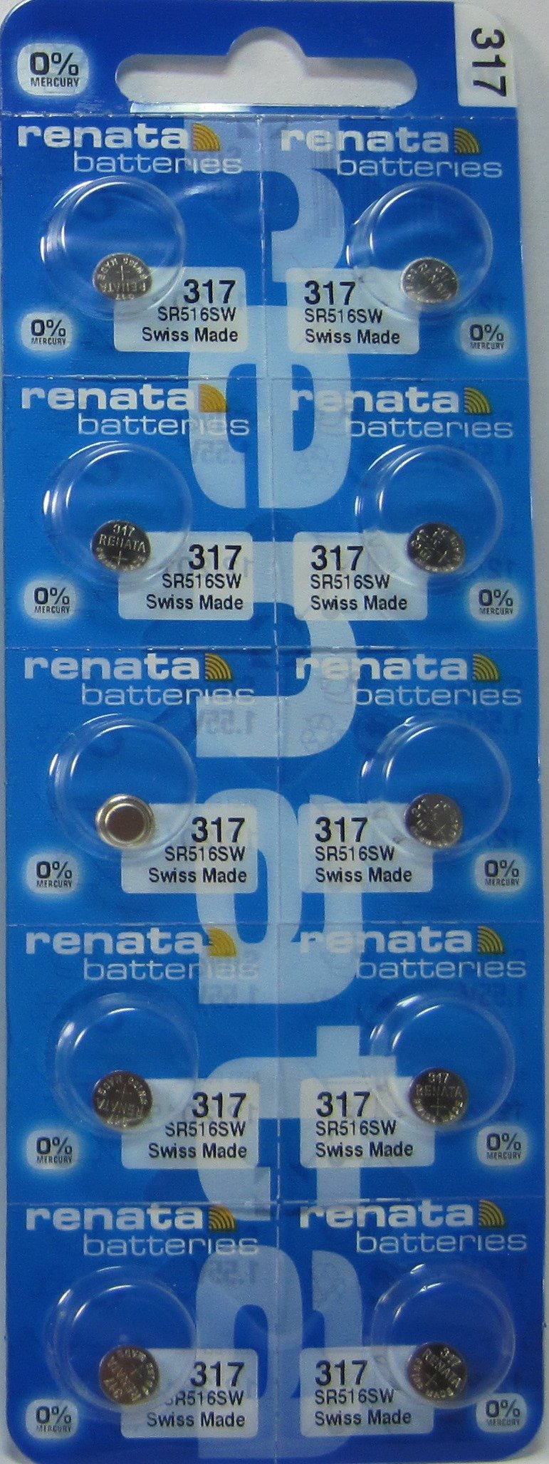 Renata 317 SR516SW SP317 V317 D317 616 Silver Oxide Mercury Free Electronic Batteries x 10