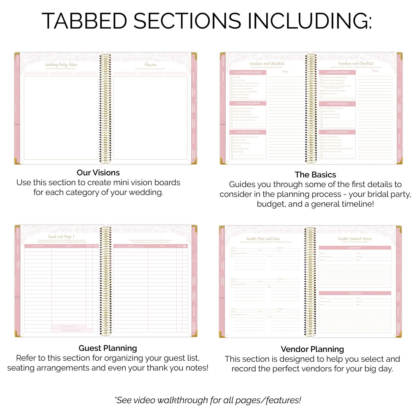 bloom daily planners Wedding Planner &#x26; Calendar, 9&#x22; x 11&#x22;, Gold Scallops V2