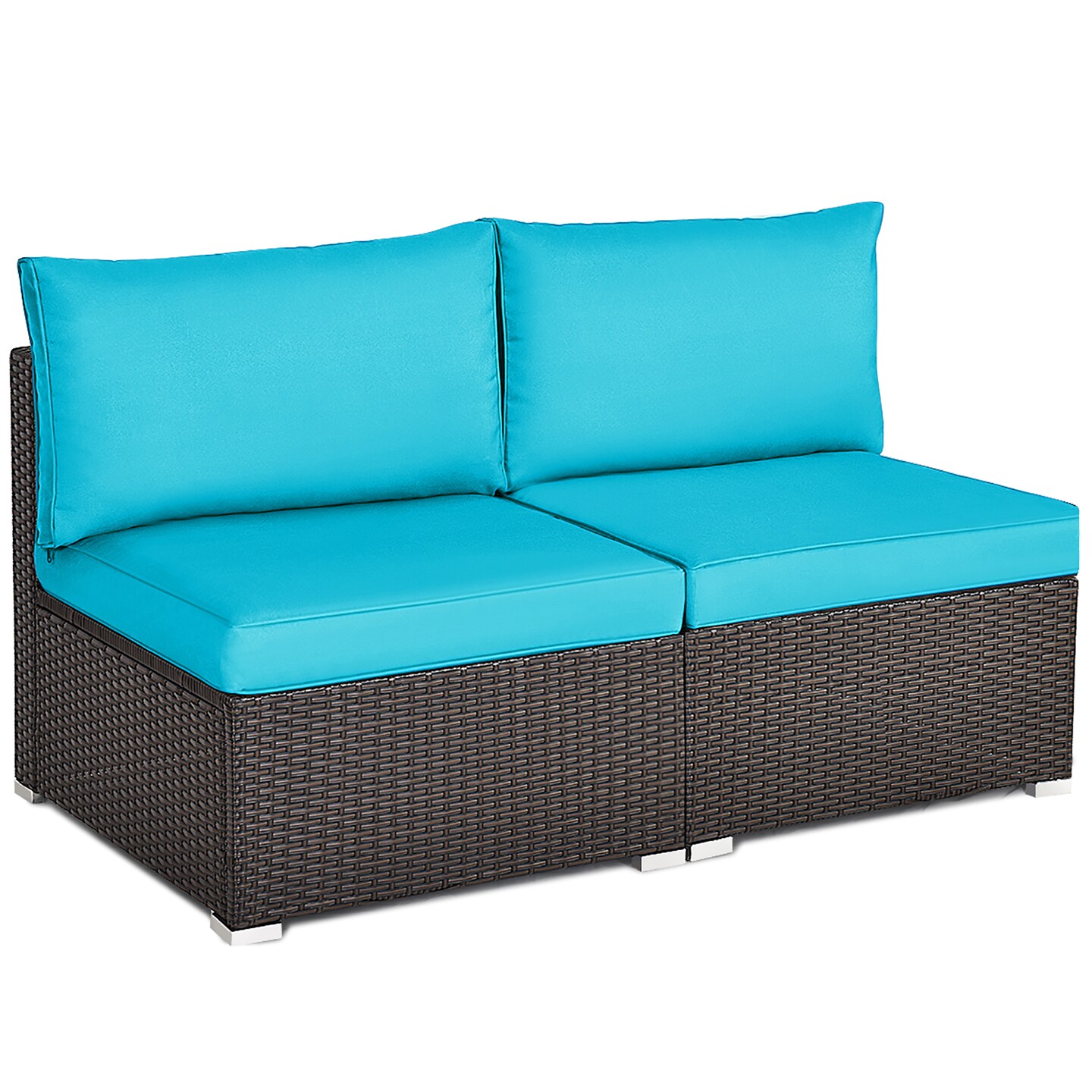 Costway 2PCS Patio Rattan Armless Sofa Sectional Conversation Furniture Set  W/Cushion