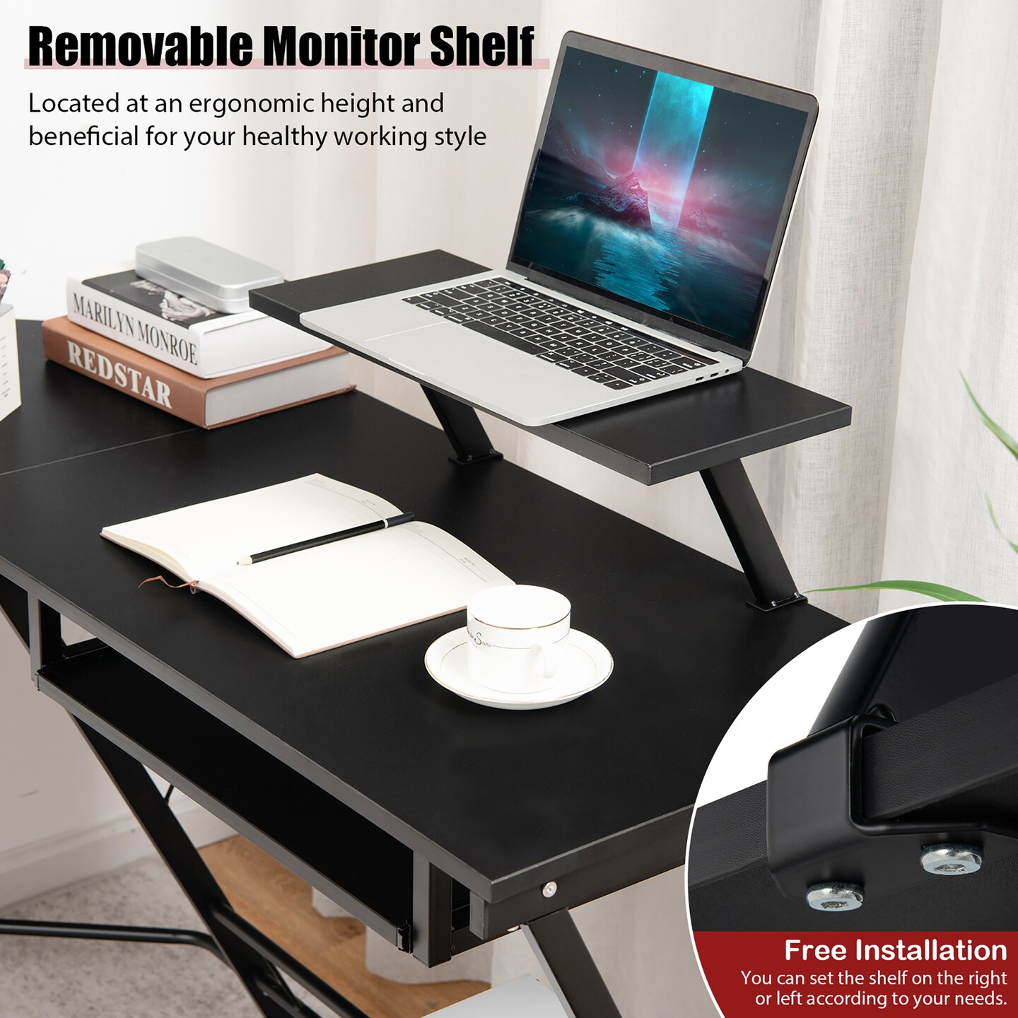 Costway L Shaped Computer Desk Home Office Workstation w/ Movable Monitor Stand