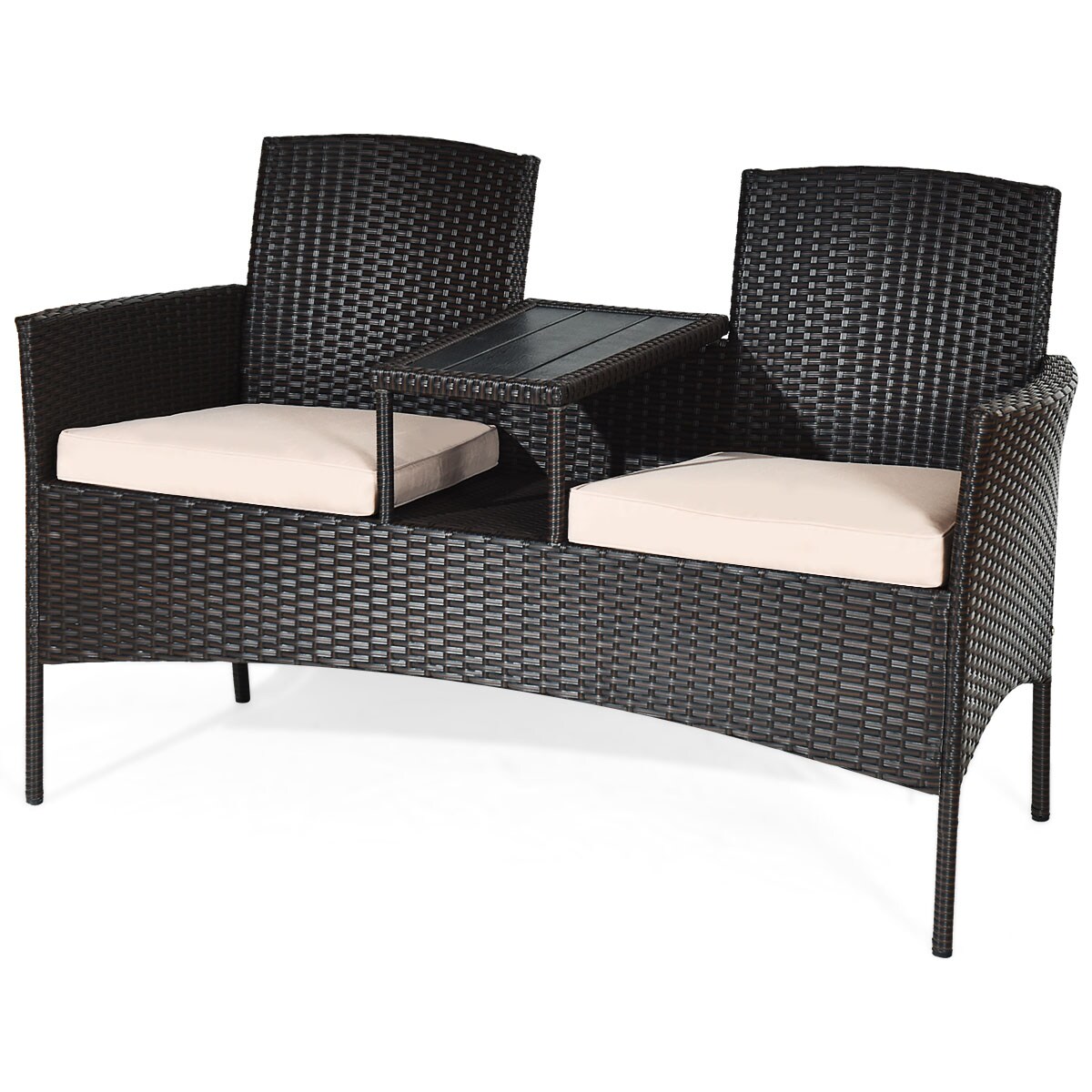 Costway Patented Patio Rattan Chat Set Loveseat Sofa Table Chairs Conversation Cushioned