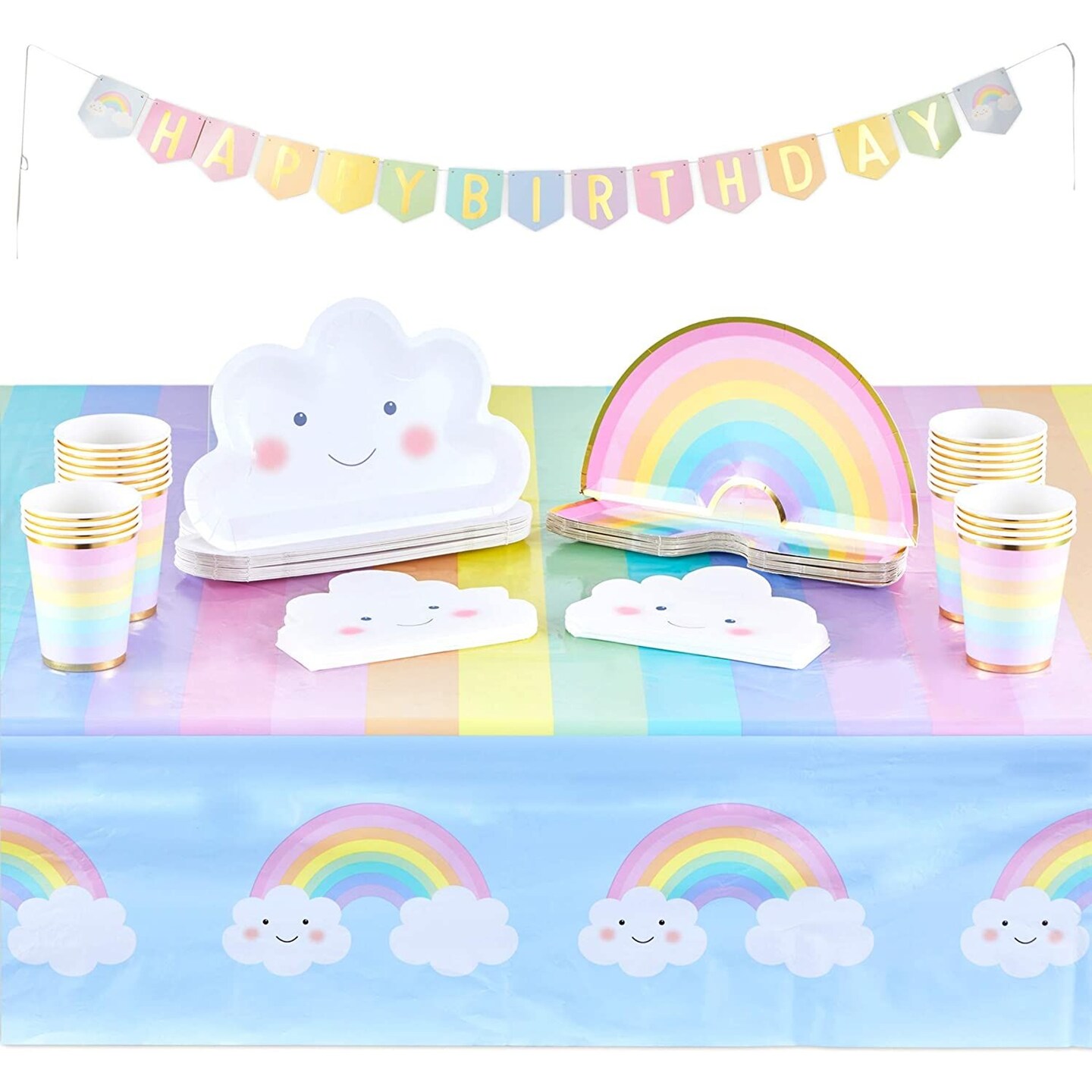  Pastel-Rainbow Party-Decorations Banner,2 Pack Baby