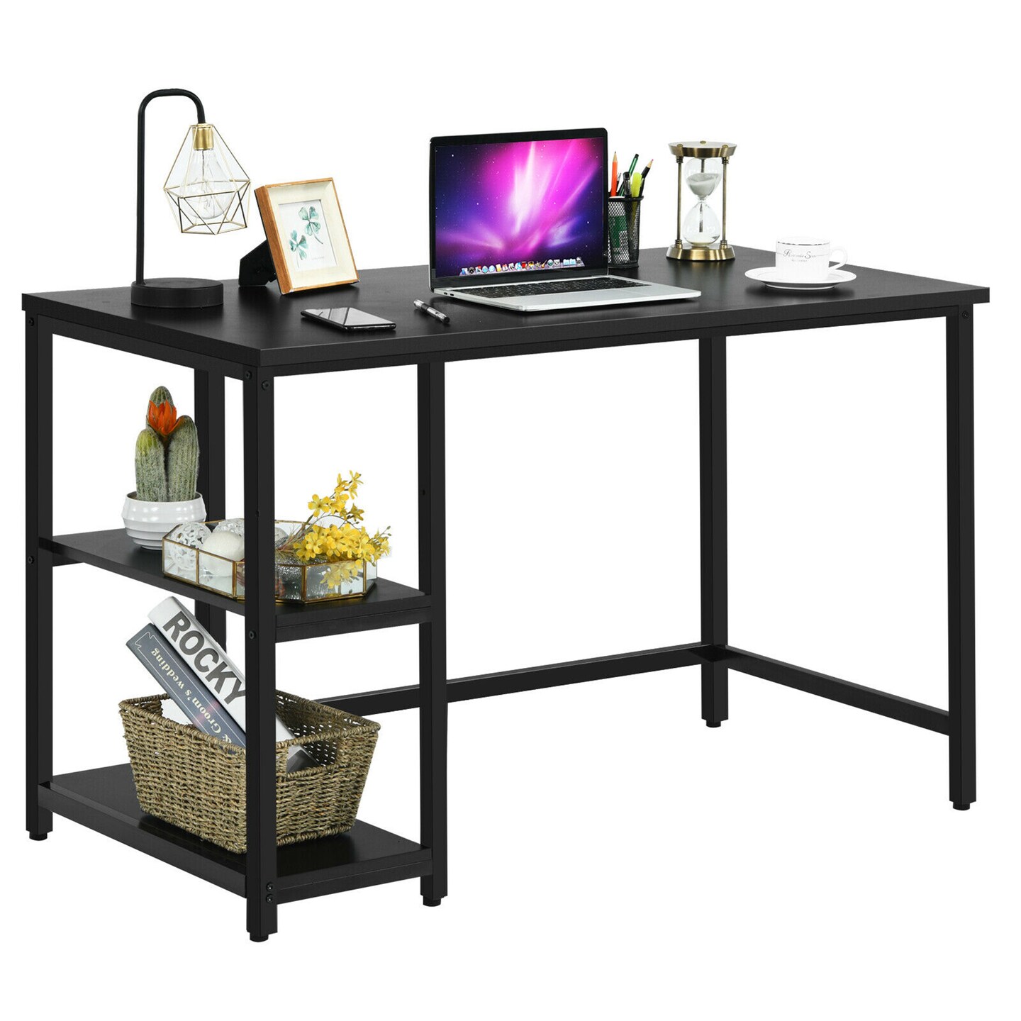 Costway 47&#x27;&#x27; Computer Desk Office Study Table Workstation Home w/ Adjustable Shelf Rustic Black/Coffee/Brown