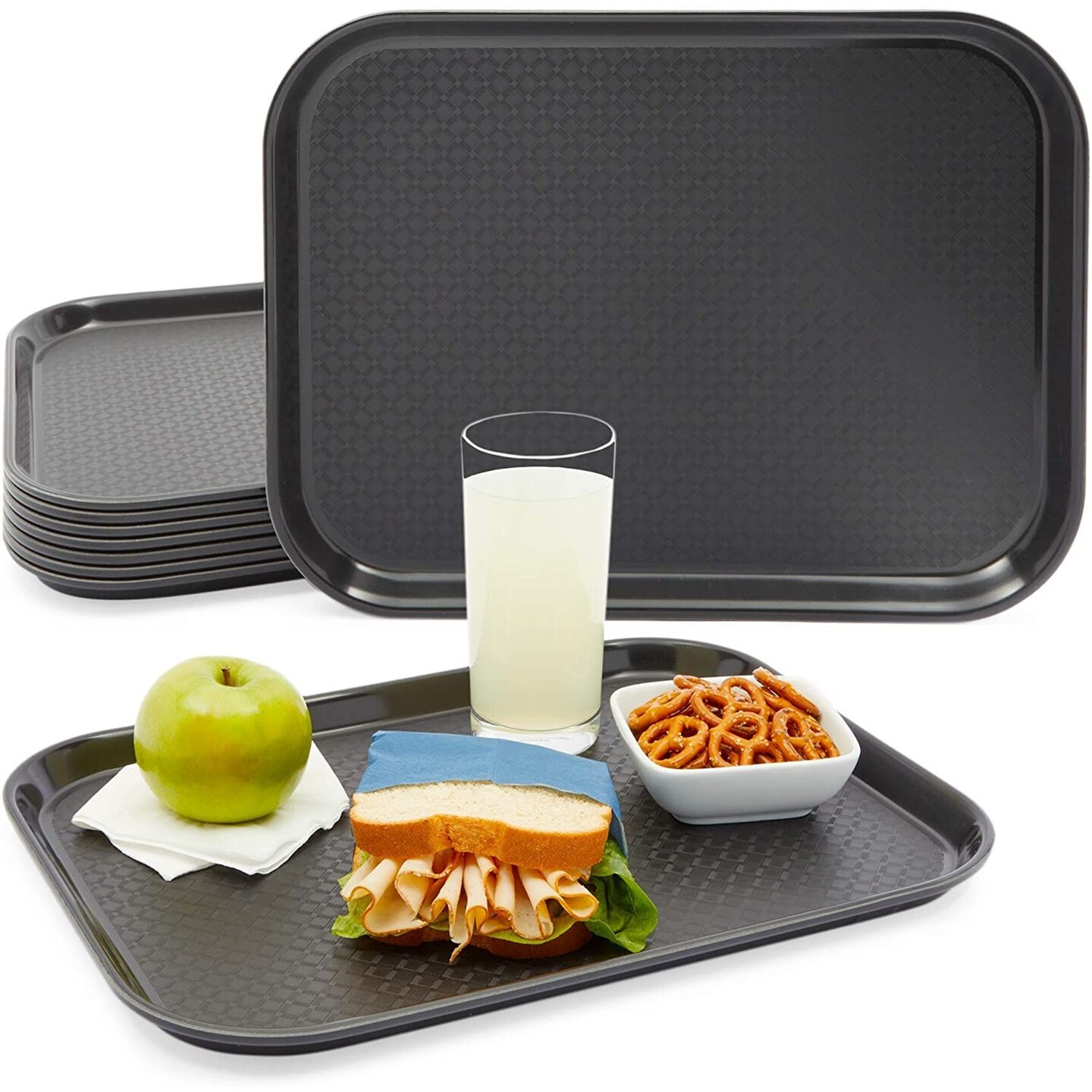 8 Pack Plastic Nonslip Serving Tray for Cafeteria, School Lunch