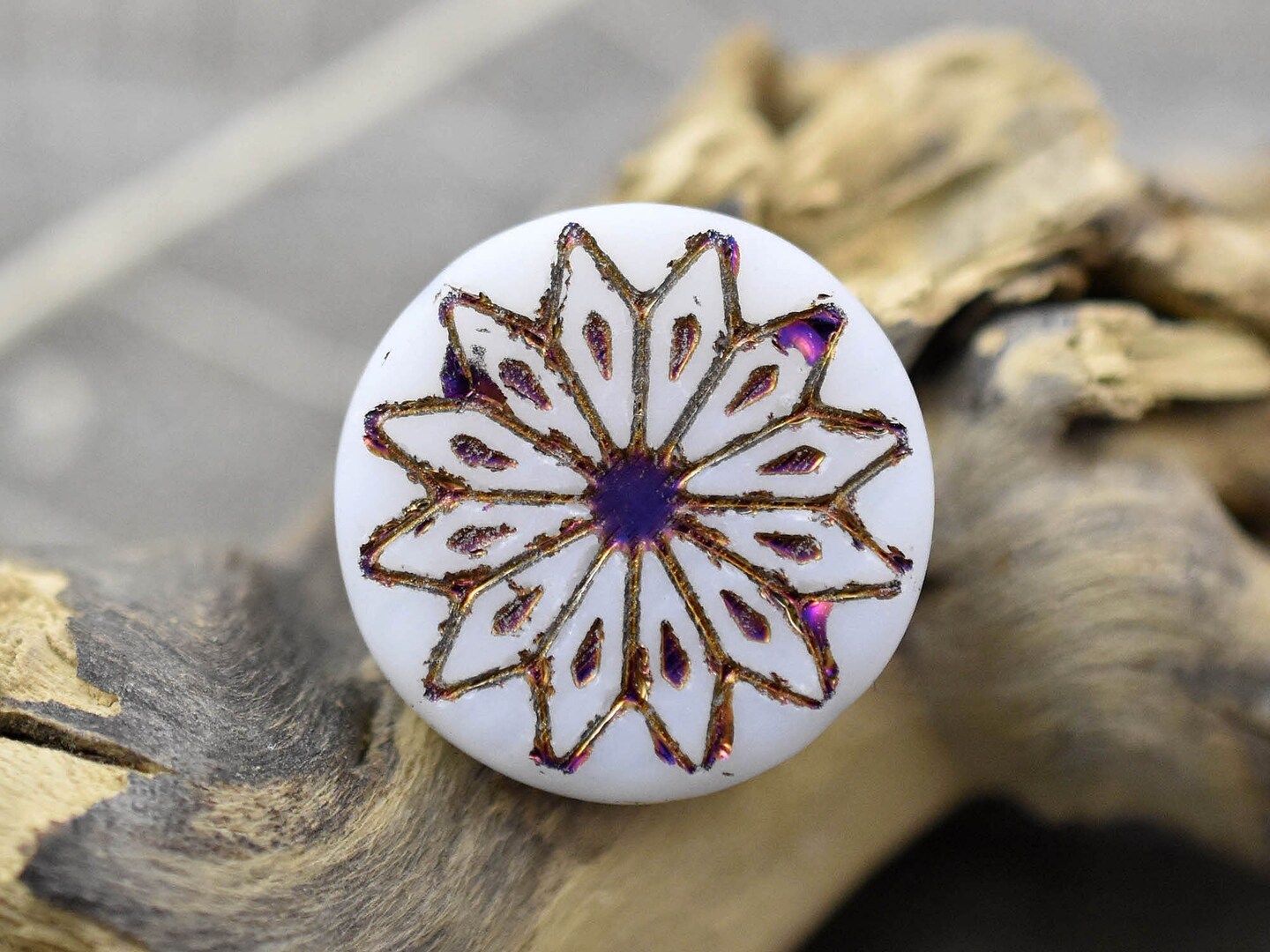 18mm Matte White Opal Sliperit Star Flower Coin Beads -- Choose your qty