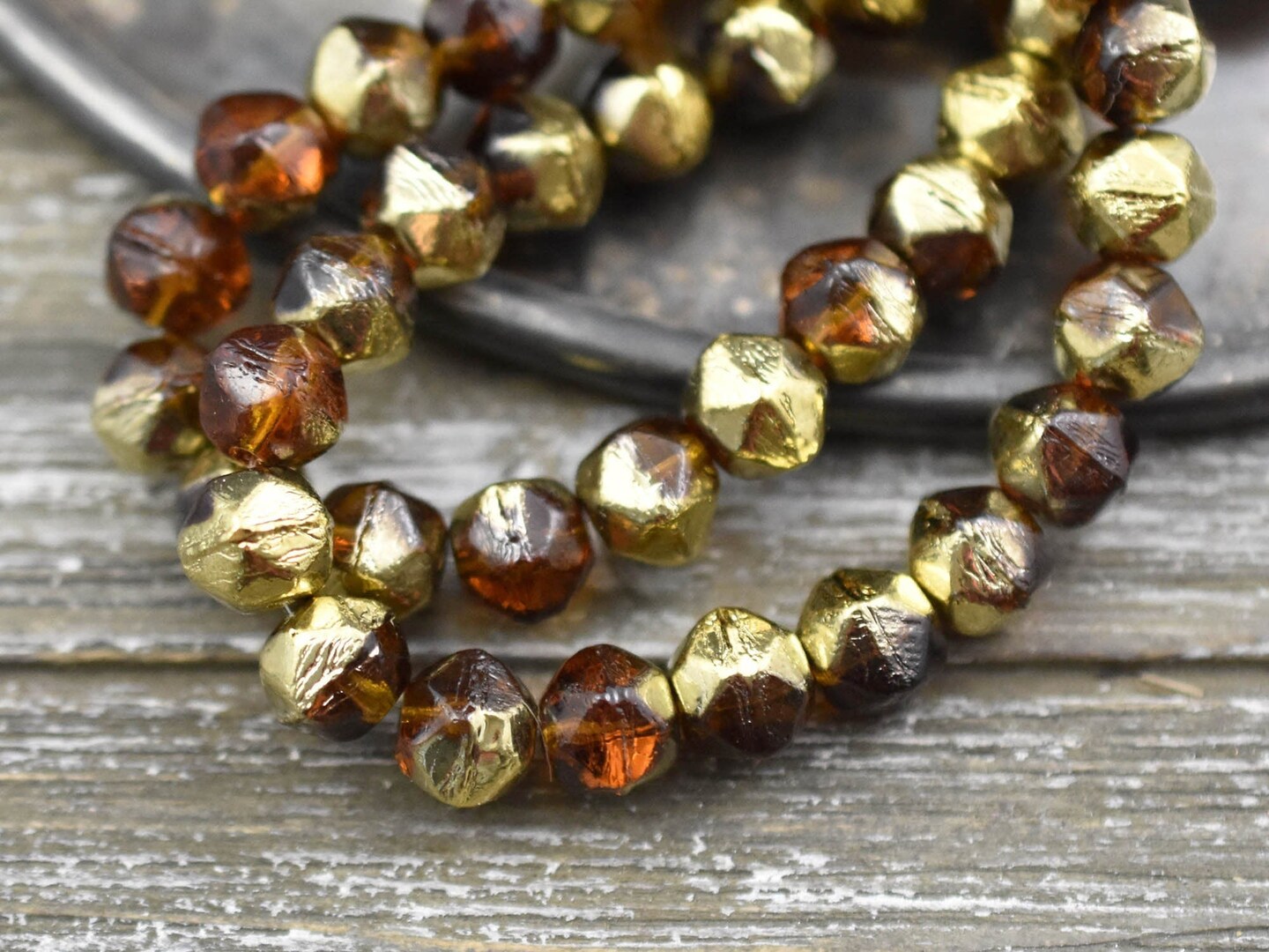 Washed Gold Gold Washed Root Beer Antique Cut Round Beads -- Choose Your Size ...