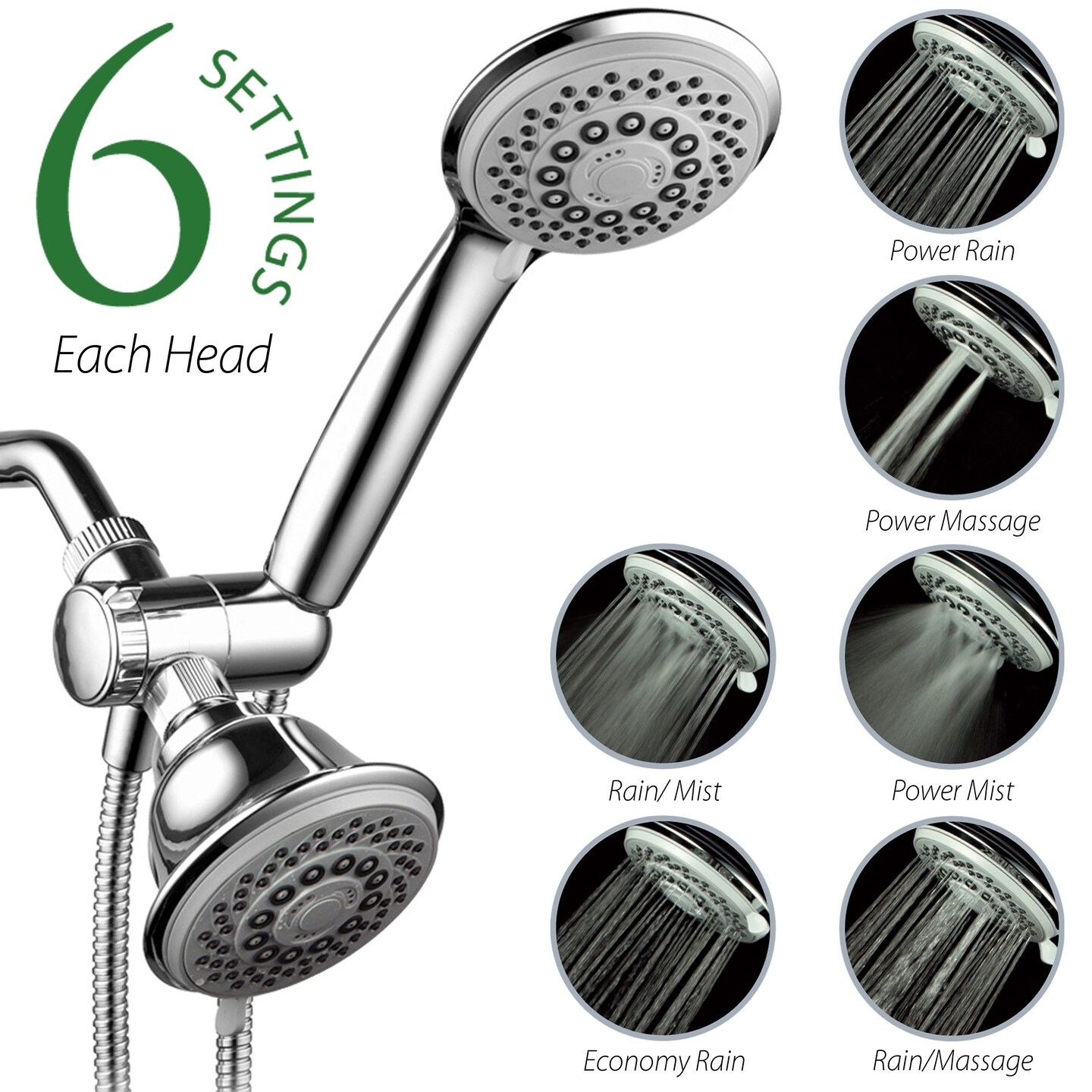 Hotelspa 30 Setting Spiral Flo 3 Way Shower Combo Handheld Shower Head