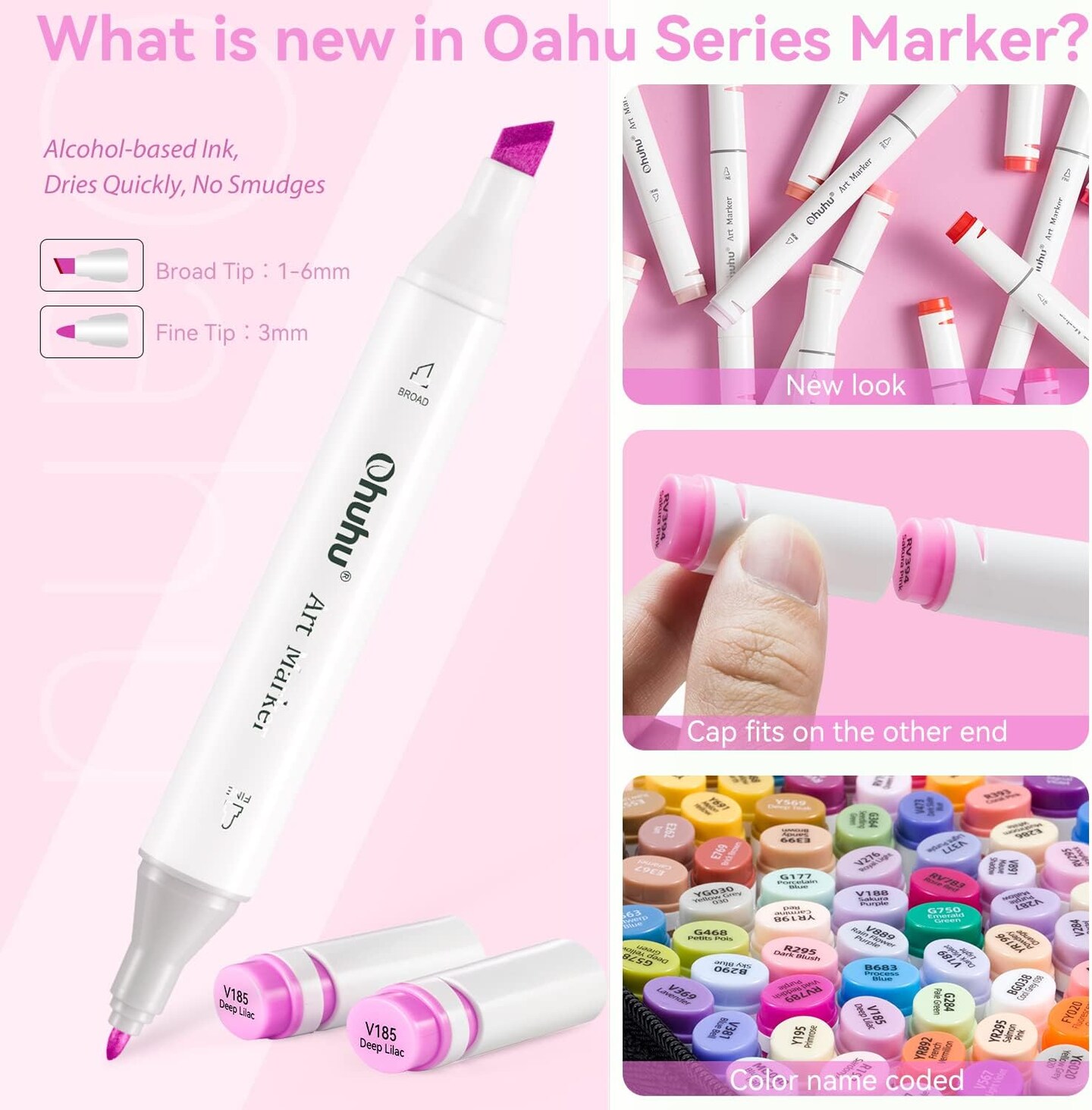 Ohuhu Alcohol Markers - 40 Colors - Double Tipped Art Marker Set for Artists Adults Coloring Illustration - Alcohol-based Refillable Ink - Chisel &#x26; Fine Dual Tips - Oahu of Ohuhu Markers