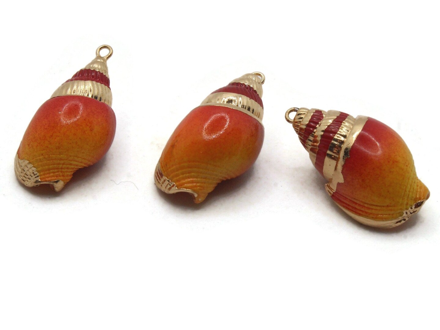 Orange Red and Gold Spiral Seashell Large Pendant Beach Charm