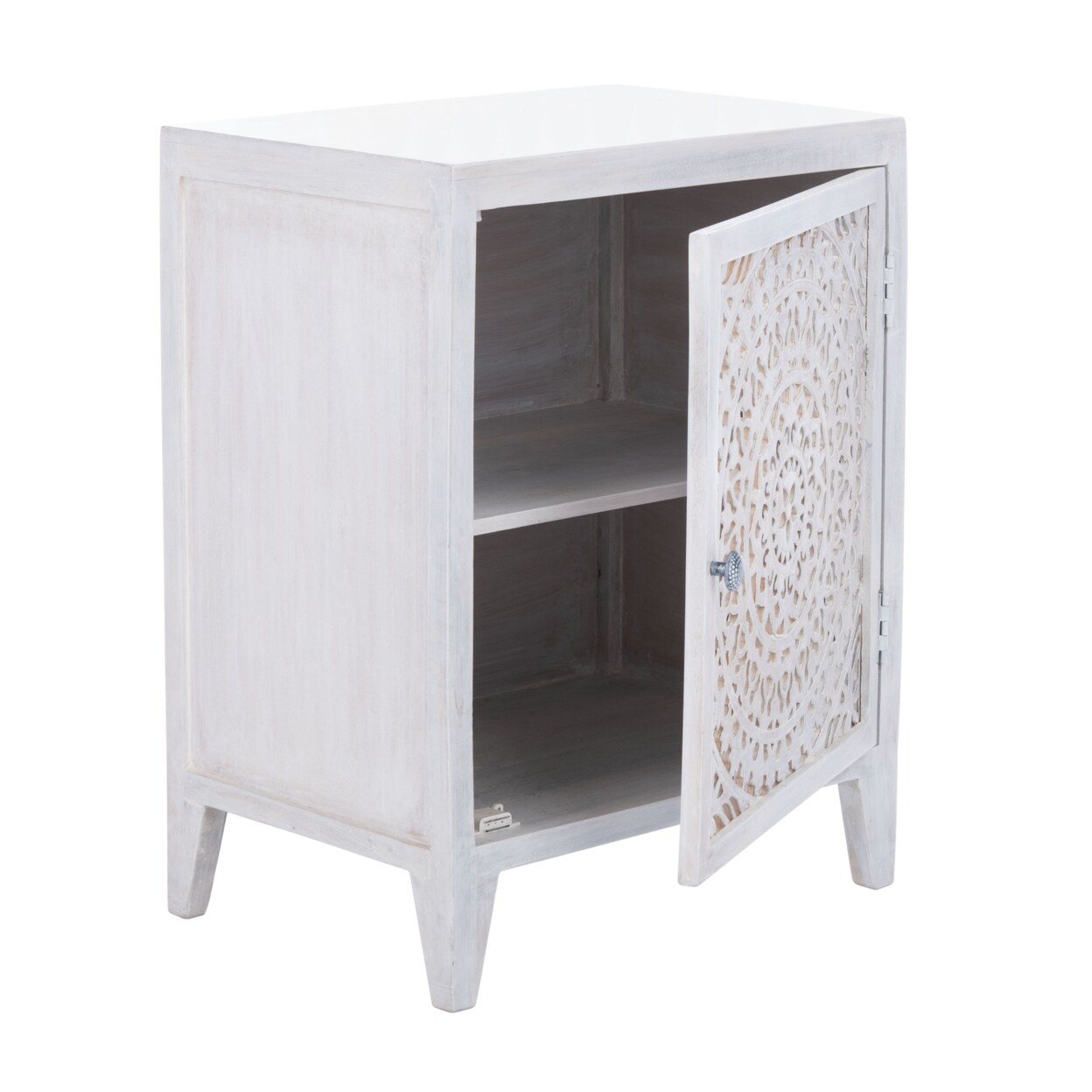 Safavieh   Thea 1 Door Carved Nightstand White Washed