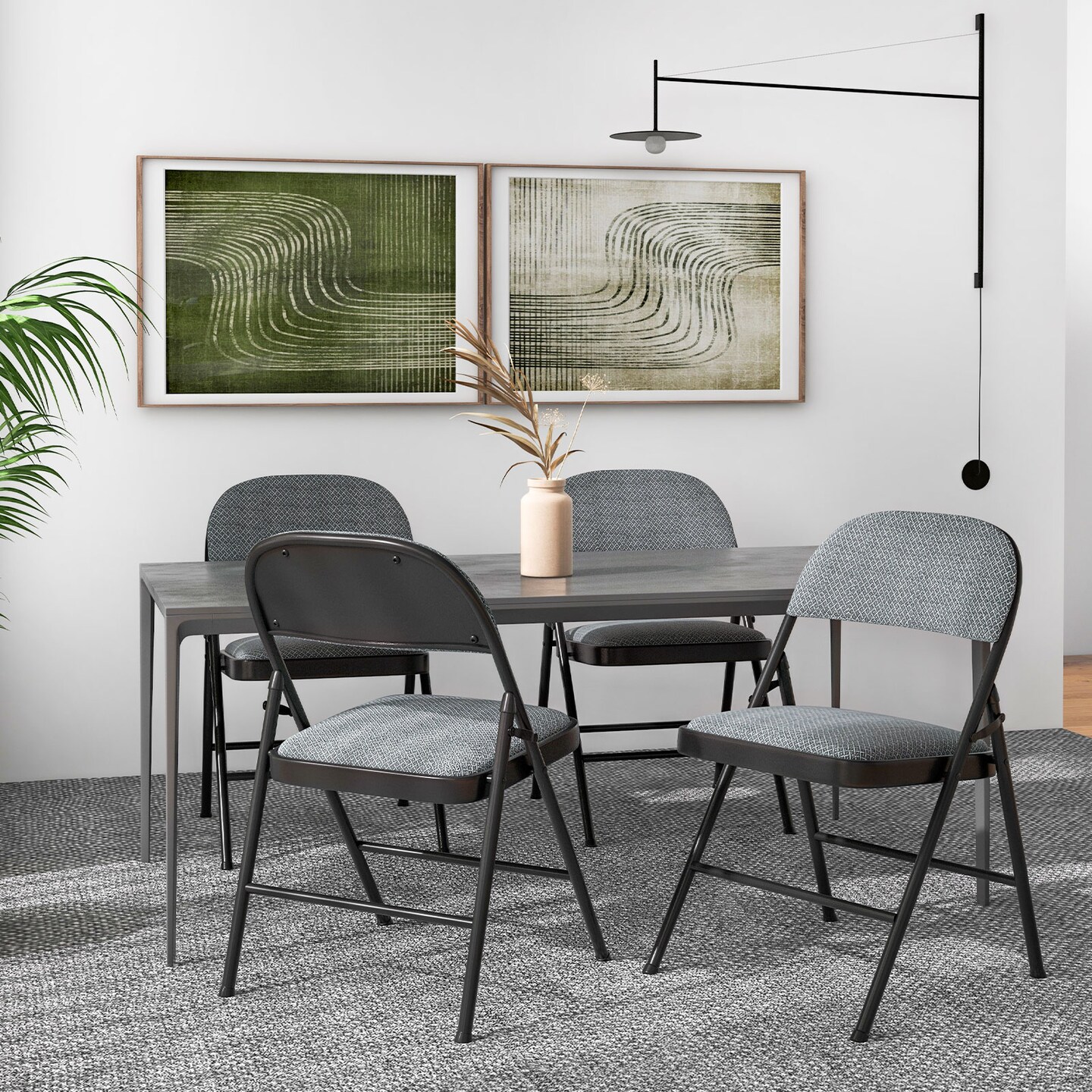 Folding Chair Set with Upholstered Seat and Fabric Covered Backrest