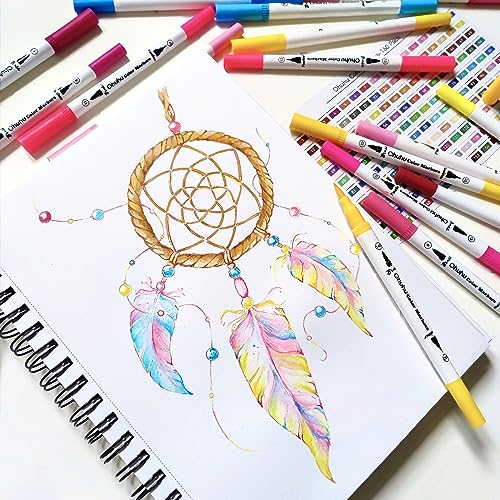 Markers for Adult Coloring Books: 100 Colors Coloring Markers Dual Tips Fine & Brush Pens Water-Based Art Markers for Kids Adults Drawing Sketching Bullet Journal Non-bleeding - Maui - White