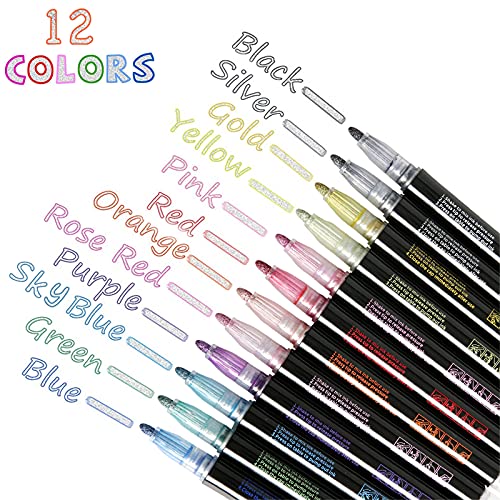 Super Squiggles Outline Markers-12 Colors Super Squiggles Shimmer Markers,Outline Markers Double Line Pen,Outline Markers Self-Outline Metallic Markers