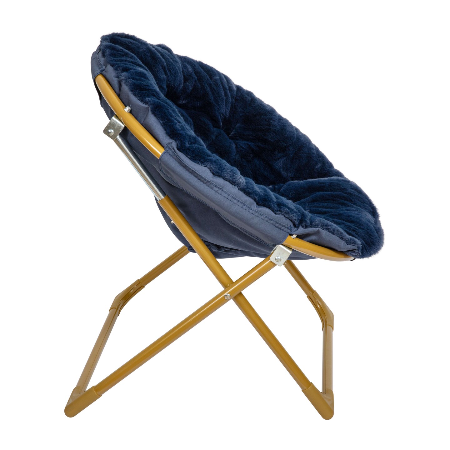 Emma and Oliver Io Kid&#x27;s Folding Saucer Chair with Cozy Faux Fur Upholstery and Metal Frame for Playroom, Bedrooms, Nursery and More
