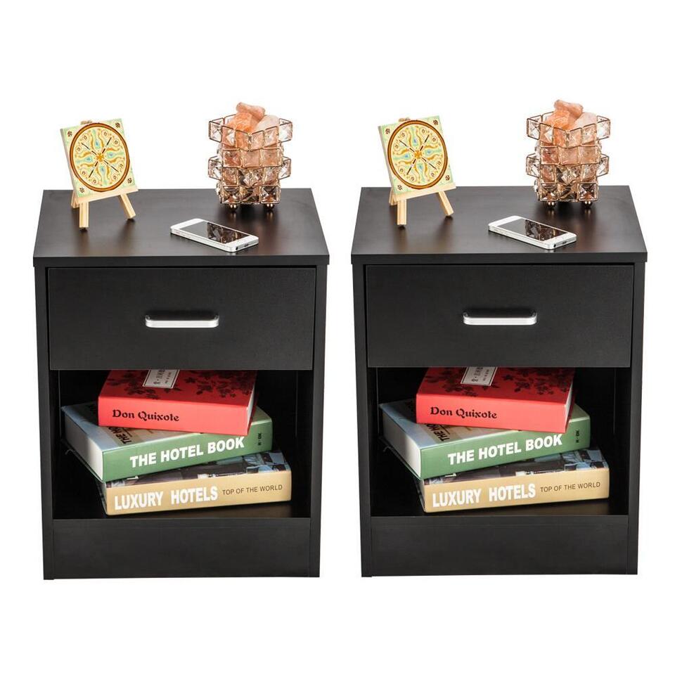 Set of 2 Bedroom Nightstand End Side Bedside Table W/Drawer Storage.