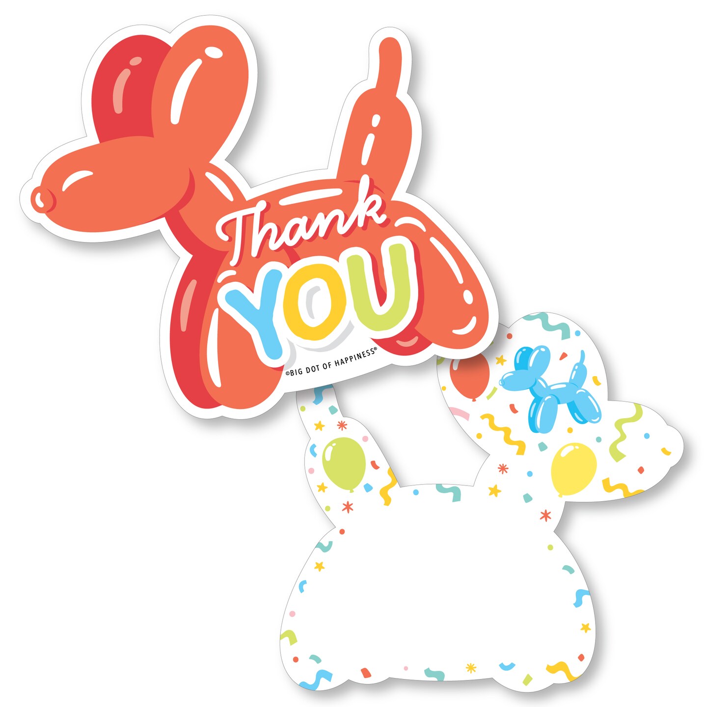 Big Dot of Happiness Balloon Animals - Shaped Thank You Cards - Happy Birthday Party Thank You Note Cards with Envelopes - Set of 12