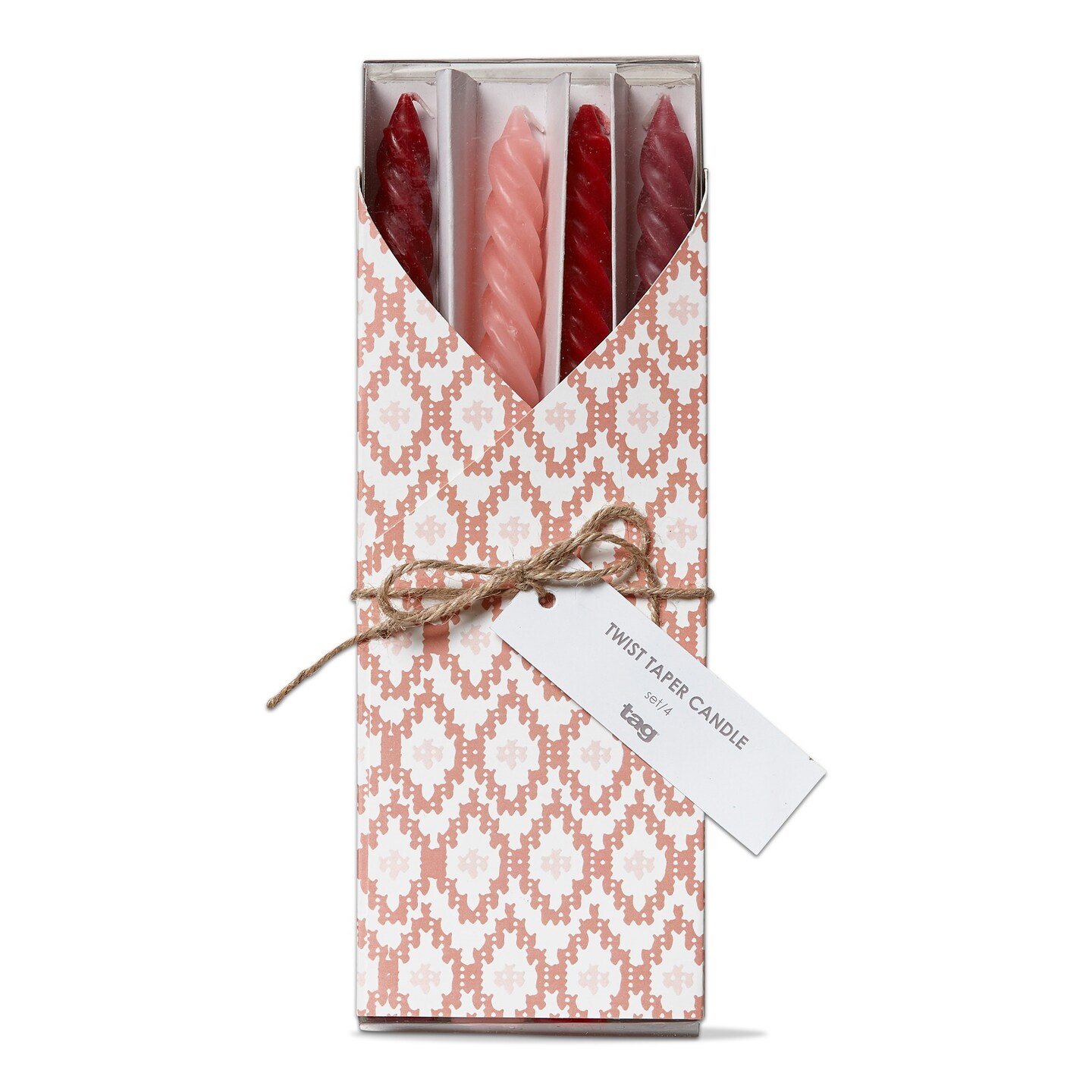 10" Long Twist Spiral Taper Candles Pink Red Burgundy Unscented Decorative Valentine's Day & Christmas Set of 4
