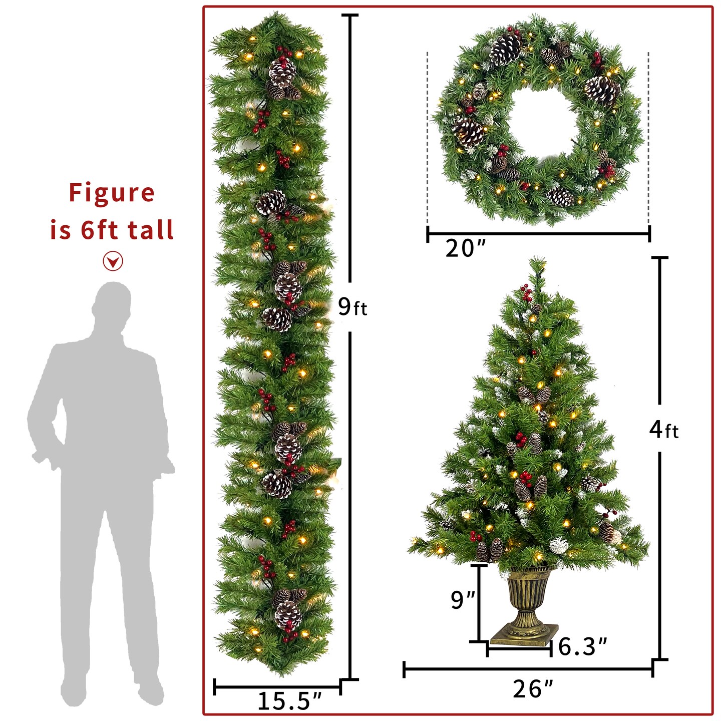 Pre-lit Artificial Christmas 4-Piece Set,Garland, Wreath and Set of 2 Entrance Trees Pre-lit Artificial Christmas 4-Piece Set,Garland, Wreath and Set of 2 Entrance Trees Pre-lit Artificial Christmas