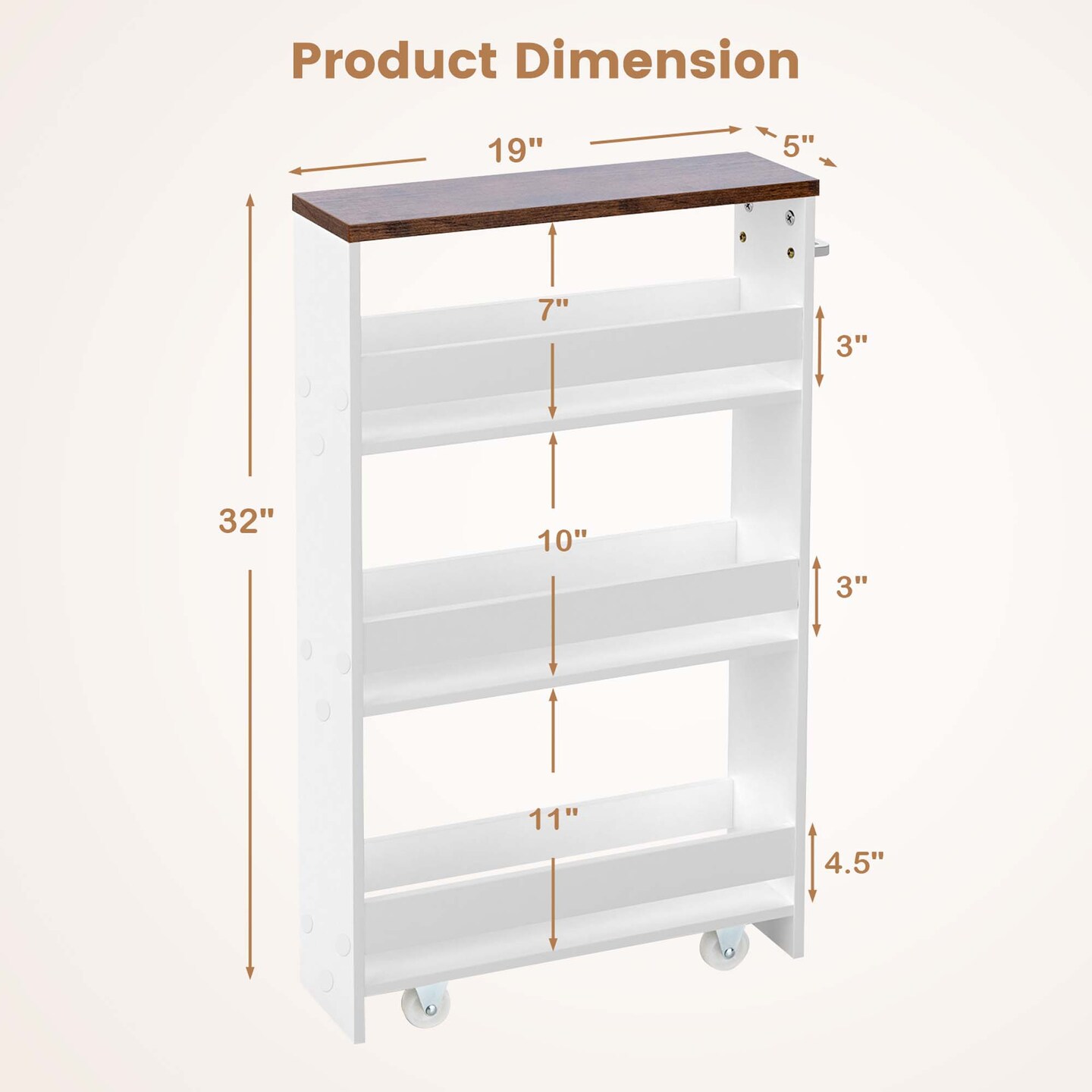 SPACEKEEPER 5 Tier Slim Rolling Storage Cart Mobile Shelving Unit