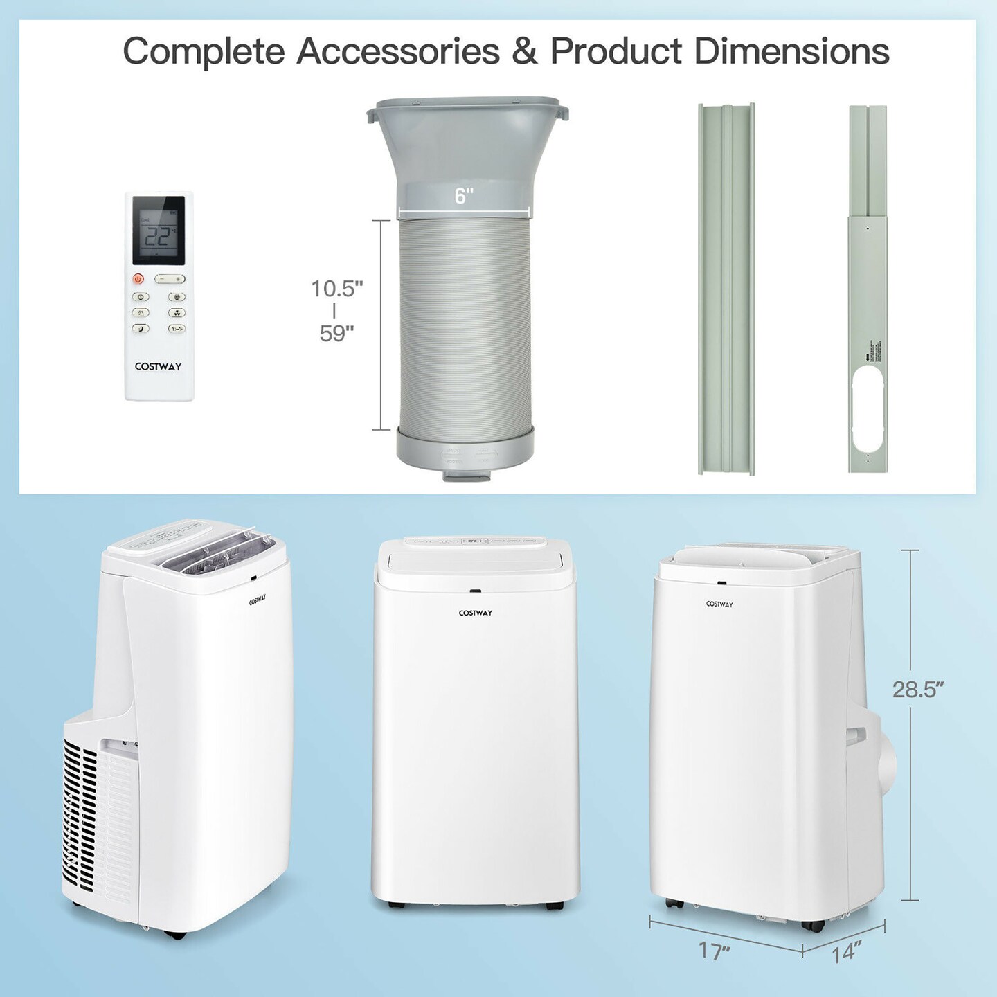 Costway 6350 BTU (9000BTU ASHRAE) Portable Air Conditioner 3-in-1 Air Cooler Fan Dehumidifier w/ Remote