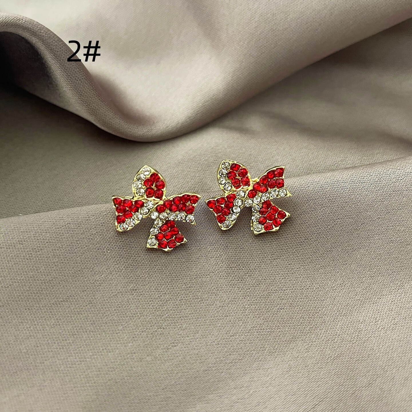 New Style Temperament Red Color Christmas Bow Stud Earrings for Women Rhinestone Bowknot Red Ball Earring Girls Party Jewelry