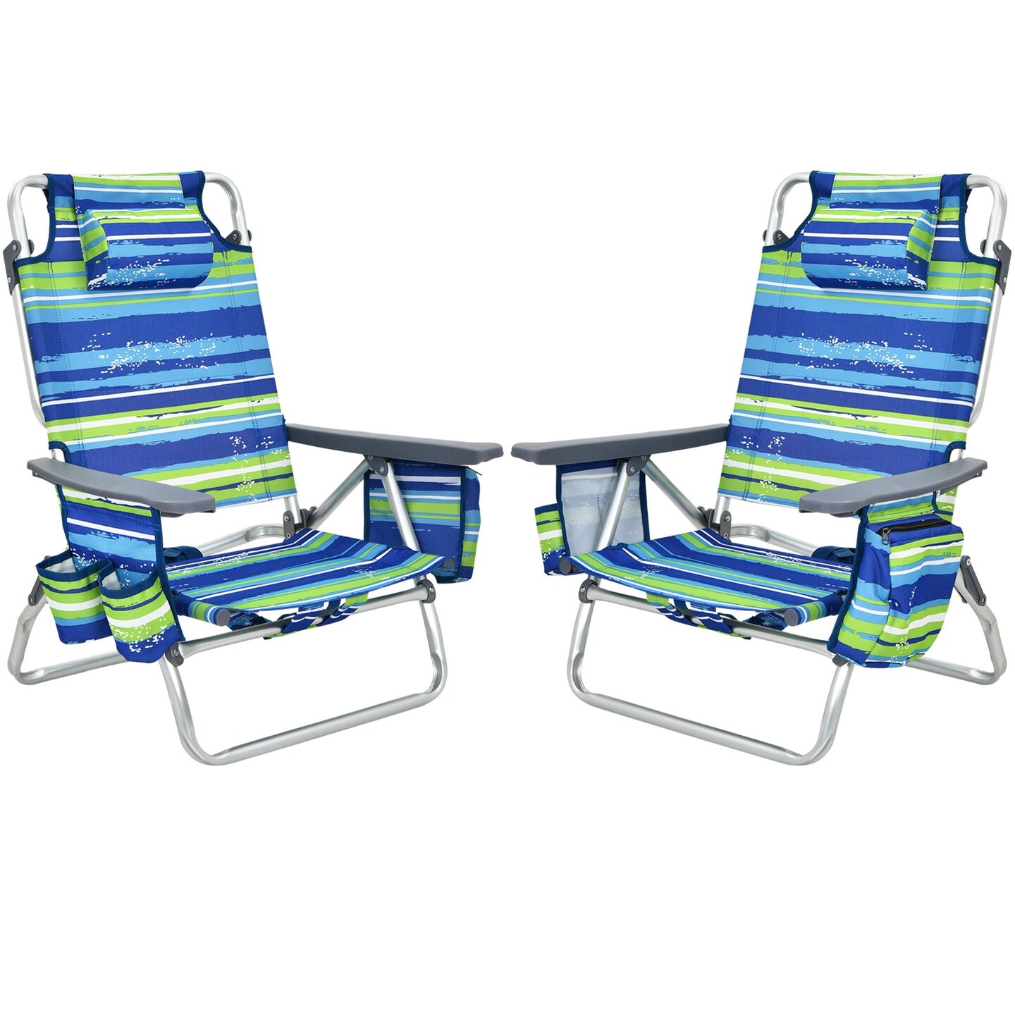 2-Pack 5-Position Folding Backpack Beach Reclining Chairs with Pillow