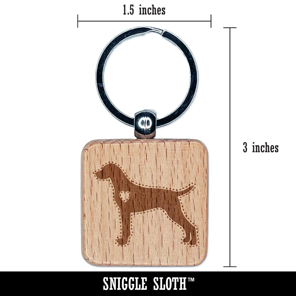 German Shorthaired Pointer Dog with Heart Engraved Wood Square Keychain Tag Charm