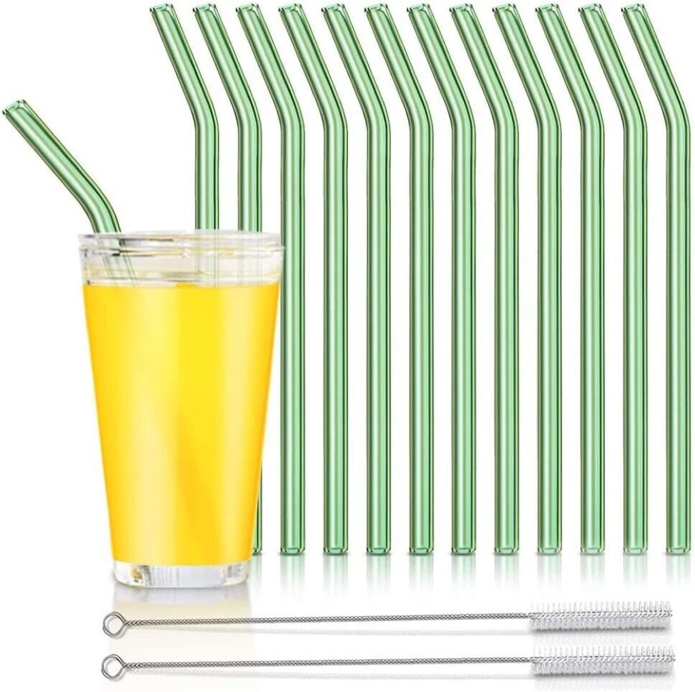 Kitcheniva Reusable Glass Drinking Straws With 2 Brushes 12 Pack